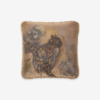 Owl Hand-Painted Silk Cushion Limited Edition
